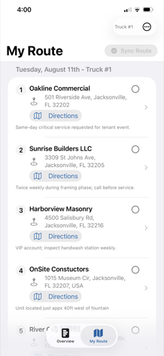 Magic Lav iPhone stop-by-stop route list